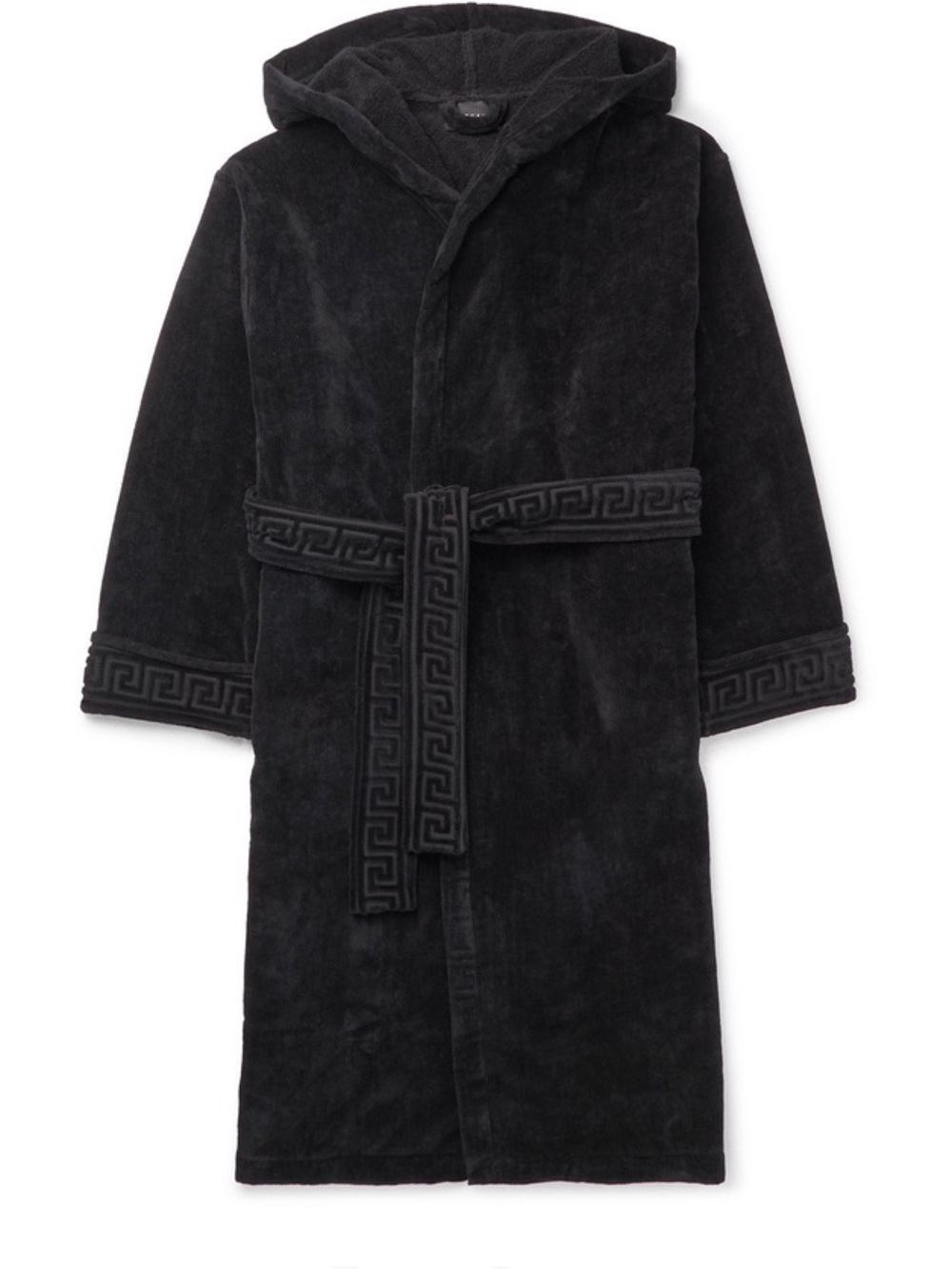 Versace Logo Jacquard Cotton Terry Hooded Robe Black Men’s Small